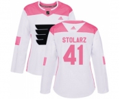Women Adidas Philadelphia Flyers #41 Anthony Stolarz Authentic White Pink Fashion NHL Jersey