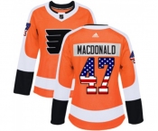Women Adidas Philadelphia Flyers #47 Andrew MacDonald Authentic Orange USA Flag Fashion NHL Jersey