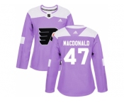 Women Adidas Philadelphia Flyers #47 Andrew MacDonald Purple Authentic Fights Cancer Stitched NHL Jersey
