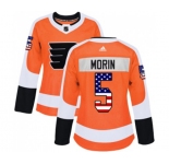 Women Adidas Philadelphia Flyers #5 Samuel Morin Authentic Orange USA Flag Fashion NHL Jersey
