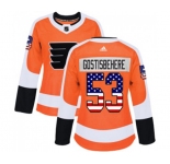 Women Adidas Philadelphia Flyers #53 Shayne Gostisbehere Authentic Orange USA Flag Fashion NHL Jersey