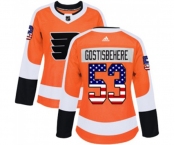 Women Adidas Philadelphia Flyers #53 Shayne Gostisbehere Authentic Orange USA Flag Fashion NHL Jersey
