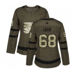Women Adidas Philadelphia Flyers #68 Jaromir Jagr Authentic Green Salute to Service NHL Jersey