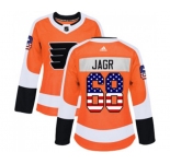 Women Adidas Philadelphia Flyers #68 Jaromir Jagr Authentic Orange USA Flag Fashion NHL Jersey