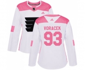 Women Adidas Philadelphia Flyers #93 Jakub Voracek Authentic White Pink Fashion NHL Jersey