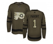 Youth Adidas Philadelphia Flyers #1 Bernie Parent Green Salute to Service Stitched NHL Jersey