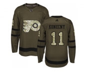 Youth Adidas Philadelphia Flyers #11 Travis Konecny Green Salute to Service Stitched NHL Jersey