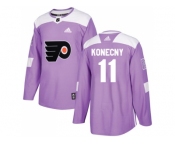 Youth Adidas Philadelphia Flyers #11 Travis Konecny Purple Authentic Fights Cancer Stitched NHL Jersey