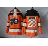 Men's Philadelphia Flyers #28 Claude Giroux Orange Sawyer Hooded Sweatshirt Stitched NHL Jersey