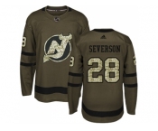 Adidas New Jersey Devils #28 Damon Severson Green Salute to Service Stitched NHL Jersey