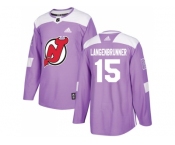 Men Adidas New Jersey Devils #15 Langenbrunner Purple Authentic Fights Cancer Stitched NHL Jersey