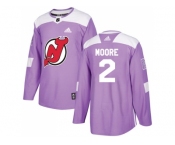 Men Adidas New Jersey Devils #2 John Moore Purple Authentic Fights Cancer Stitched NHL Jersey