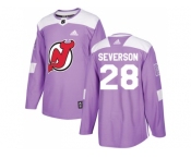 Men Adidas New Jersey Devils #28 Damon Severson Purple Authentic Fights Cancer Stitched NHL Jersey