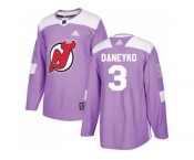 Men Adidas New Jersey Devils #3 Ken Daneyko Purple Authentic Fights Cancer Stitched NHL Jersey