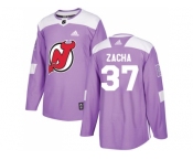 Men Adidas New Jersey Devils #37 Pavel Zacha Purple Authentic Fights Cancer Stitched NHL Jersey