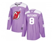 Men Adidas New Jersey Devils #8 Will Butcher Purple Authentic Fights Cancer Stitched NHL Jersey