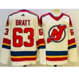 Men's New Jersey Devils #63 Jesper Bratt White 2022 Reverse Retro Authentic Jersey