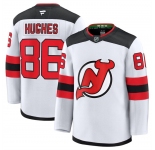 Men's New Jersey Devils #86 Hughes Fanatics White 2024-25 Away Stitched Hockey Jersey