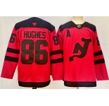 Men's New Jersey Devils #86 Jack Hughes Red 2024-25 With A Patch Stitched Hockey Jersey