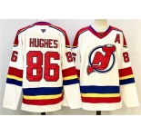 Men's New Jersey Devils #86 Jack Hughes White Red 2024-25 With A Patch Stitched Hockey Jersey