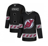 New Jersey Devils #1 Keith Kinkaid Authentic Black Team Logo Fashion Hockey Jersey