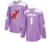 New Jersey Devils #1 Keith Kinkaid Authentic Purple Fights Cancer Practice Hockey Jersey