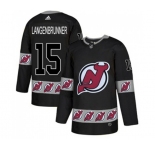 New Jersey Devils #15 Jamie Langenbrunner Authentic Black Team Logo Fashion Hockey Jersey