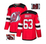 New Jersey Devils #63 Jesper Bratt Authentic Red Fashion Gold Hockey Jersey