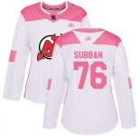 Devils #76 P. K. Subban White Pink Authentic Fashion Women's Stitched Hockey Jersey