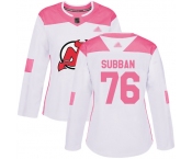 Devils #76 P. K. Subban White Pink Authentic Fashion Women's Stitched Hockey Jersey