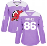 Devils #86 Jack Hughes Purple Authentic Fights Cancer Women's Stitched Hockey Jersey