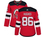 Devils #86 Jack Hughes Red Home Authentic Women's Stitched Hockey Jersey