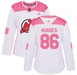 Devils #86 Jack Hughes White Pink Authentic Fashion Women's Stitched Hockey Jersey