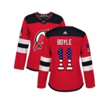 Women Adidas New Jersey Devils #11 Brian Boyle Red Home Authentic USA Flag Stitched NHL Jersey