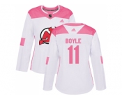 Women Adidas New Jersey Devils #11 Brian Boyle White Pink Authentic Fashion Stitched NHL Jersey
