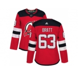 Women Adidas New Jersey Devils #63 Jesper Bratt Red Home Authentic Stitched NHL Jersey