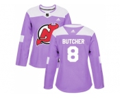 Women Adidas New Jersey Devils #8 Will Butcher Purple Authentic Fights Cancer Stitched NHL Jersey
