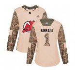 Women New Jersey Devils #1 Keith Kinkaid Authentic Camo Veterans Day Practice Hockey Jersey