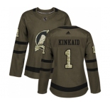 Women New Jersey Devils #1 Keith Kinkaid Authentic Green Salute to Service Hockey Jersey