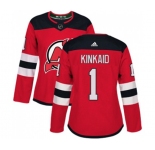 Women New Jersey Devils #1 Keith Kinkaid Authentic Red Home Hockey Jersey