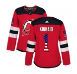 Women New Jersey Devils #1 Keith Kinkaid Authentic Red USA Flag Fashion Hockey Jersey