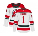 Women New Jersey Devils #1 Keith Kinkaid Authentic White Alternate Hockey Jersey
