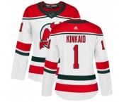 Women New Jersey Devils #1 Keith Kinkaid Authentic White Alternate Hockey Jersey