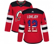 Women New Jersey Devils #12 Ben Lovejoy Authentic Red USA Flag Fashion Hockey Jersey