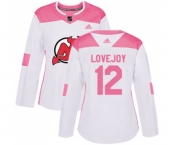 Women New Jersey Devils #12 Ben Lovejoy Authentic White Pink Fashion Hockey Jersey