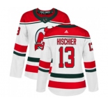 Women New Jersey Devils #13 Nico Hischier Authentic White Alternate Hockey Jersey