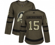 Women New Jersey Devils #15 Jamie Langenbrunner Authentic Green Salute to Service Hockey Jersey