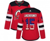 Women New Jersey Devils #15 Jamie Langenbrunner Authentic Red USA Flag Fashion Hockey Jersey