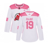 Women New Jersey Devils #19 Travis Zajac Authentic White Pink Fashion Hockey Jersey