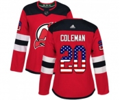 Women New Jersey Devils #20 Blake Coleman Authentic Red USA Flag Fashion Hockey Jersey